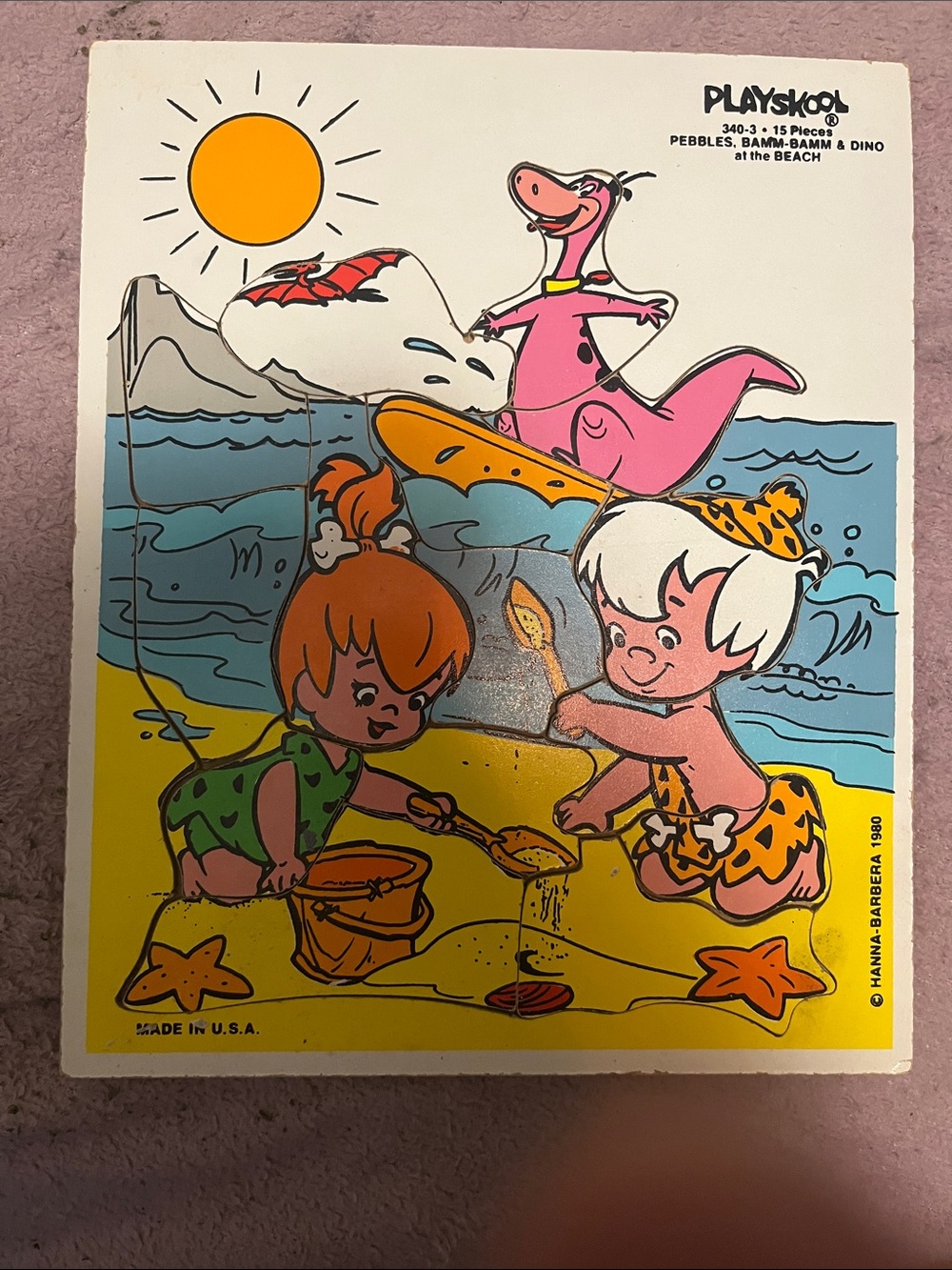 Pebbles & Bamm-Bamm Beach Puzzle - Pink, Yellow, Blue